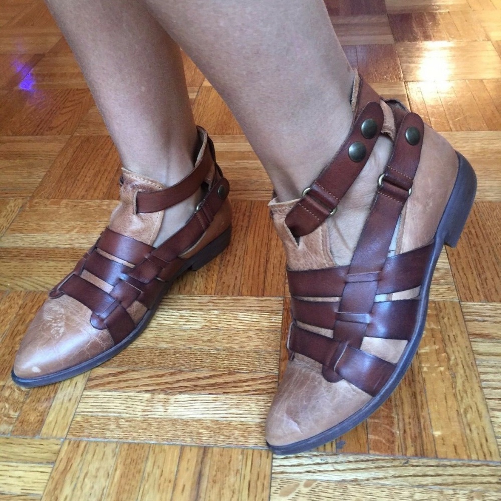 FREE PEOPLE BROWN AND COGNAC LEATHER SHOES US Sz 7